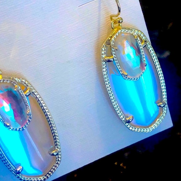 NWT Kendra Scott RARE Emmy Earrings Double Dichroic Yellow Gold GORGEOUS! - Picture 8 of 15